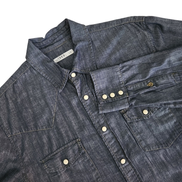 GAP Blue Chambray Cotton Linen Blend Western Shirt Snap button large - Picture 3 of 13